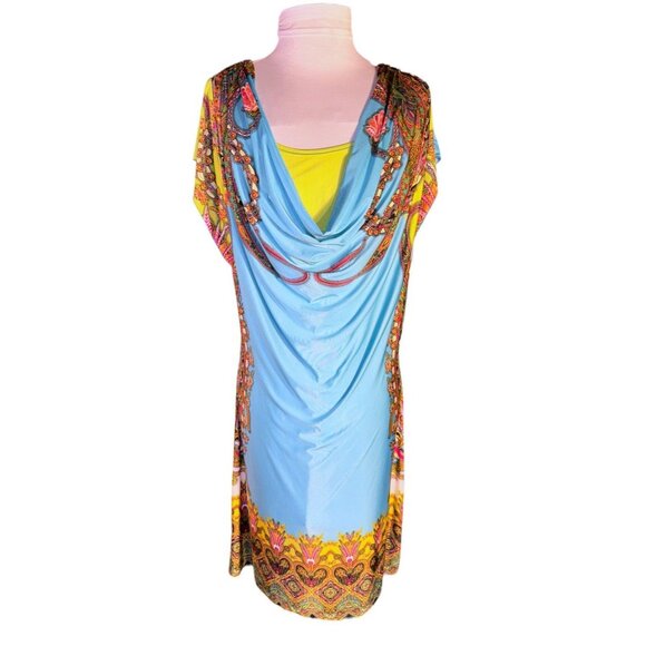 Multicolor Paisley Cowl Neck Dress By One World Size M Womens - Picture 1 of 8